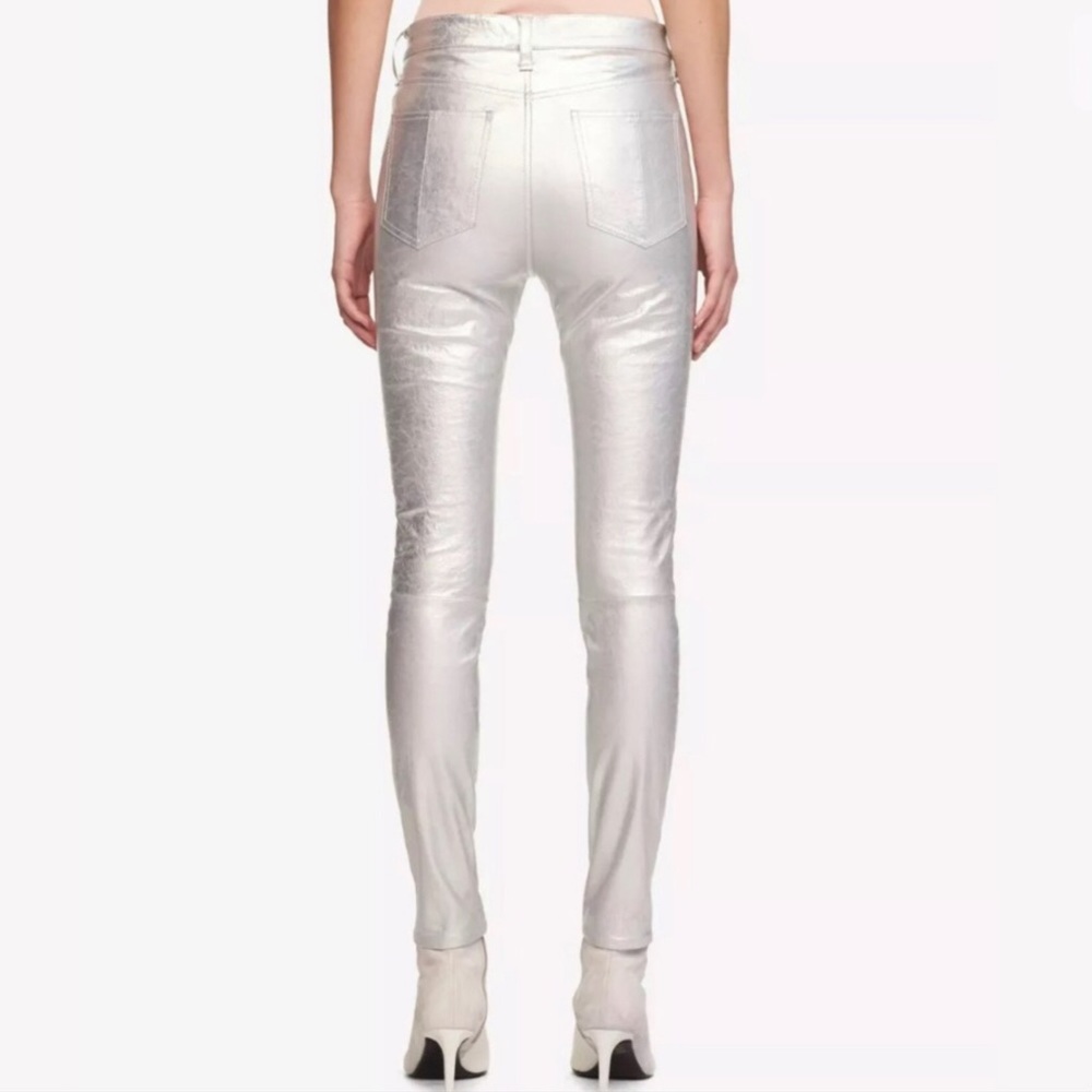✨NEW✨! Rag and Bone Lamb Leather METALLIC SILVER Jeans 😍 Pants - Picture 2 of 4